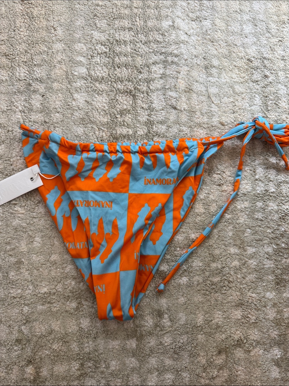 iNAMORATA Orange & Light Blue Tie-Side Bikini Bottom